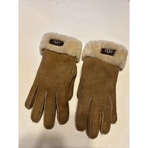 Ugg Women's Turn Cuff Sheepskin Chestnut Leather Gloves Size M